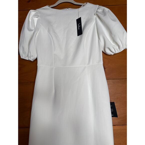NWT Lulus Simply Beloved White Puff Sleeve Bodycon Midi Dress Gala Banquet Sz M - Picture 4 of 8
